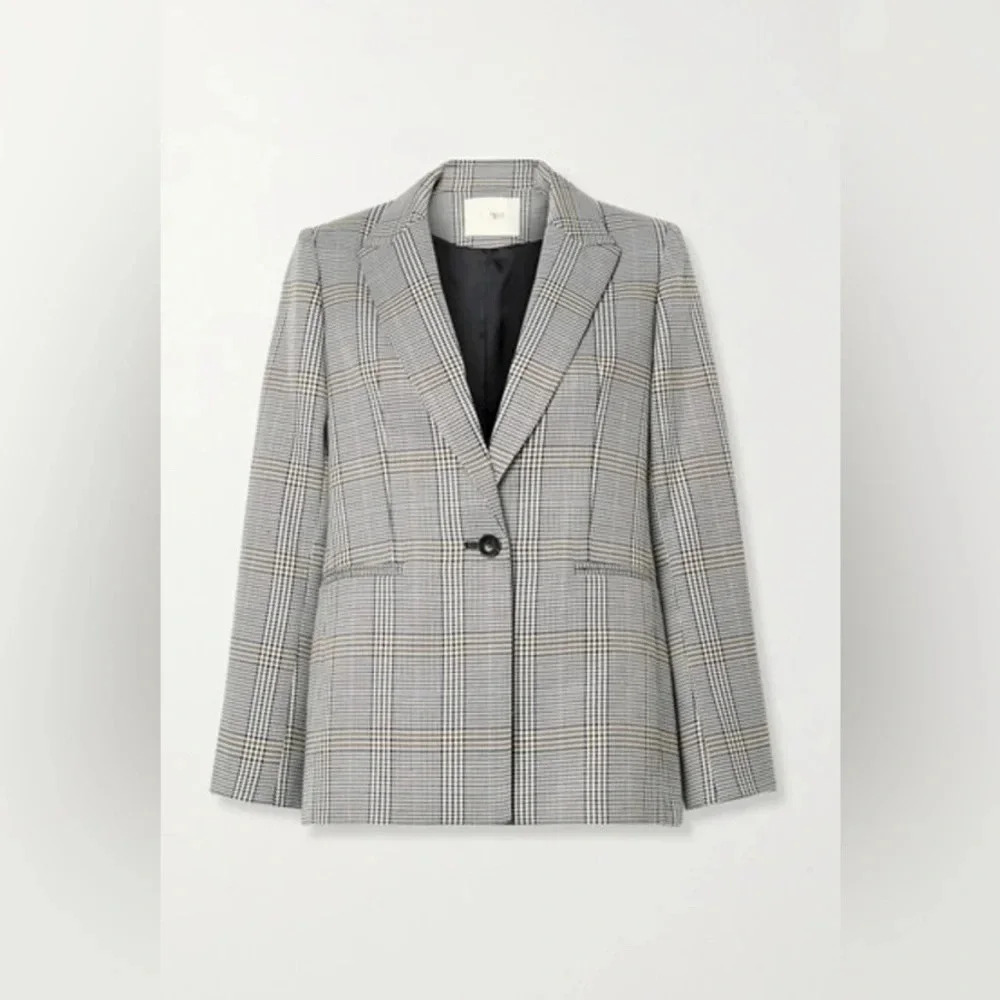 Maje Jacket Women’s 38 Checked Woven Blazer Gray